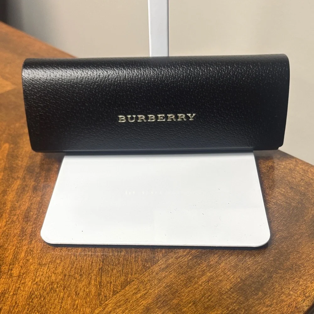 Burberry Black Leather Sunglasses Case Gold Logo Designer Eyeglass Case
